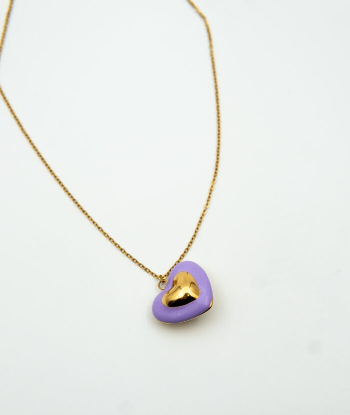 PURPLE HEART NECKLACE-ΚΑΡΔΙΑ-ΦΟΥΣΚΩΤΗ-ΛΙΛΑ ΜΩΒ