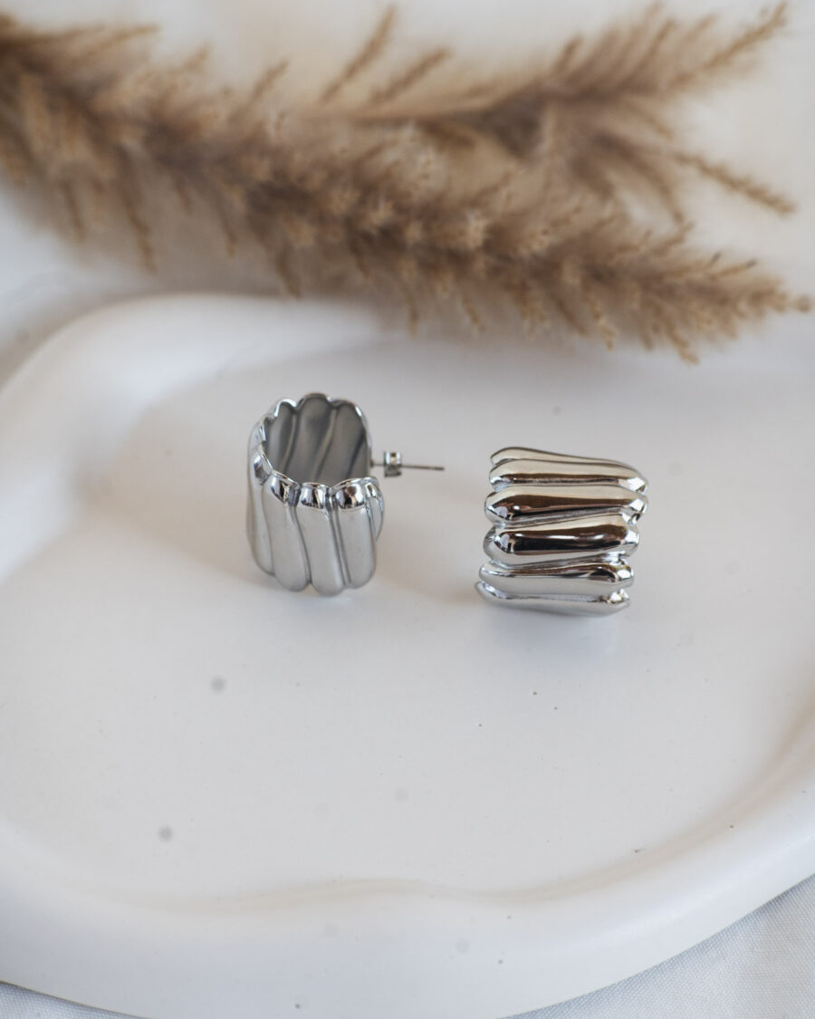 Silver Wave Hoops